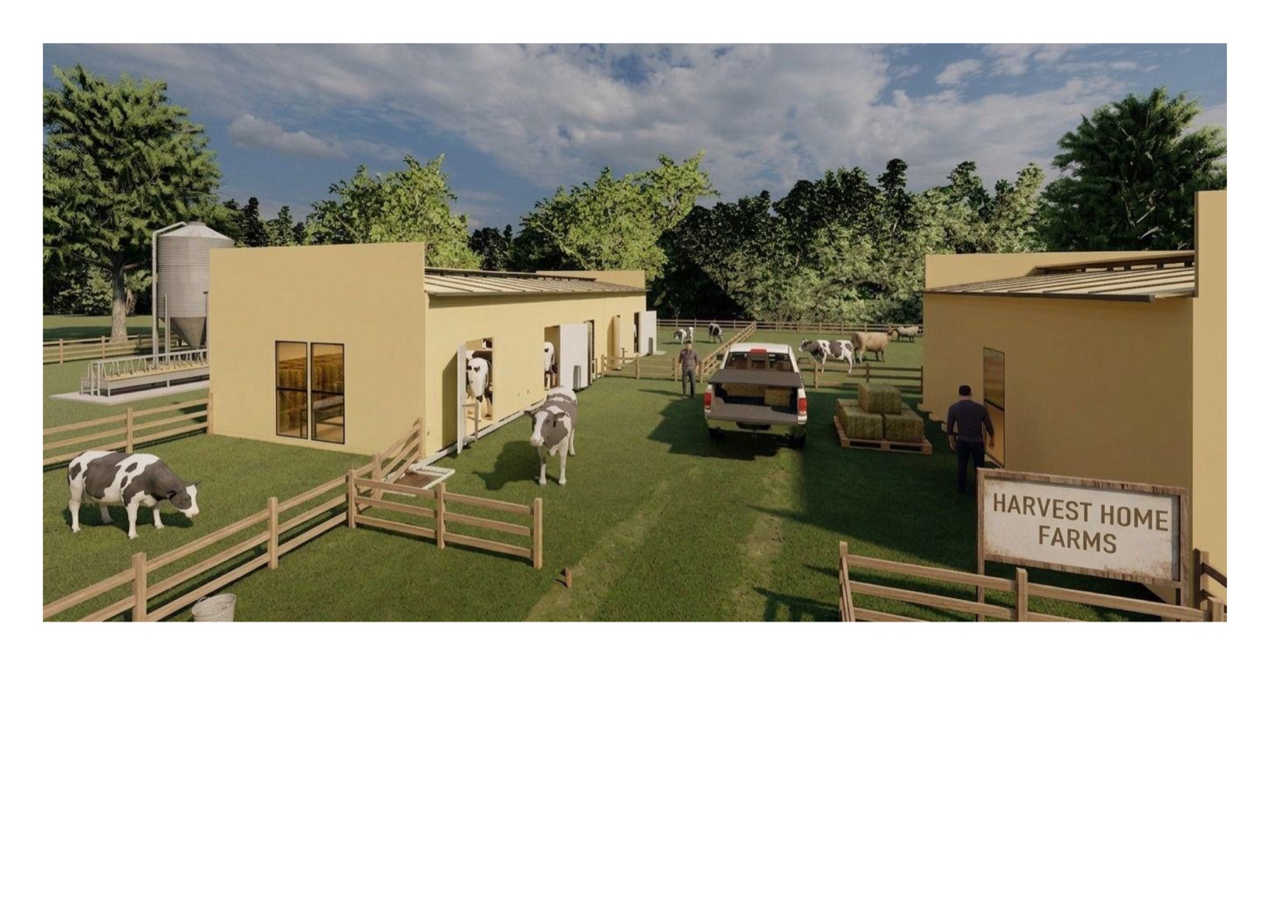 Prefabrik ahır projesi dış cephe perspektif görseli
