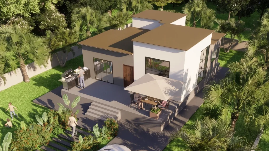 ifHaus Villa Nova modular villa — wide aerial view
