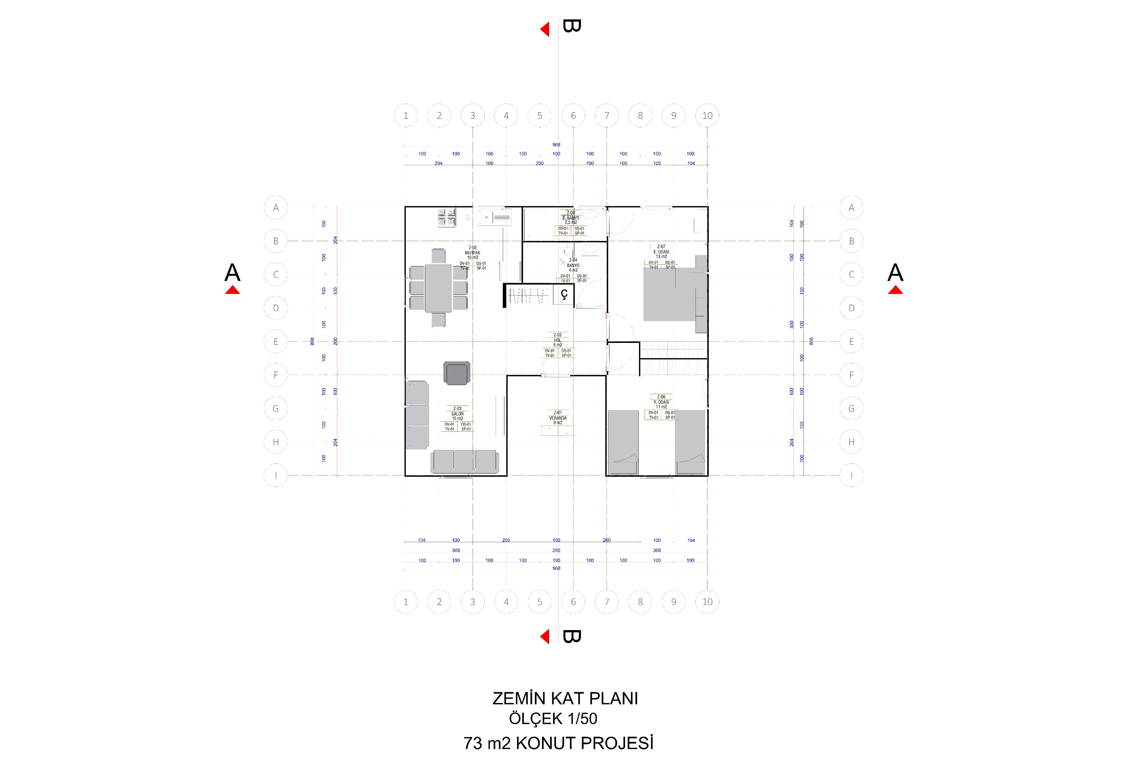 Villa Eksen — Daire planı — 73 m²